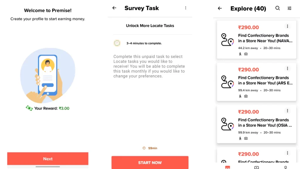 Premise app task explore and survey 