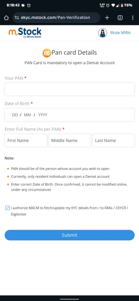 M Stock Some Details like Pan Card and Full Name