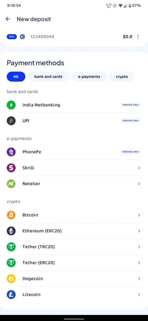 Trading Octa Deposit Payments Methods Lists