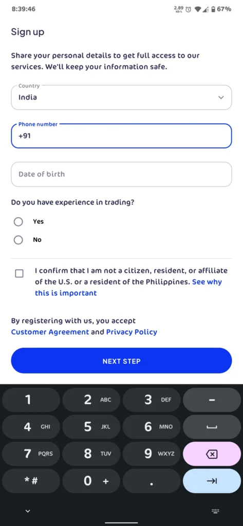 Trading Octa Interface When You Touch Email ID