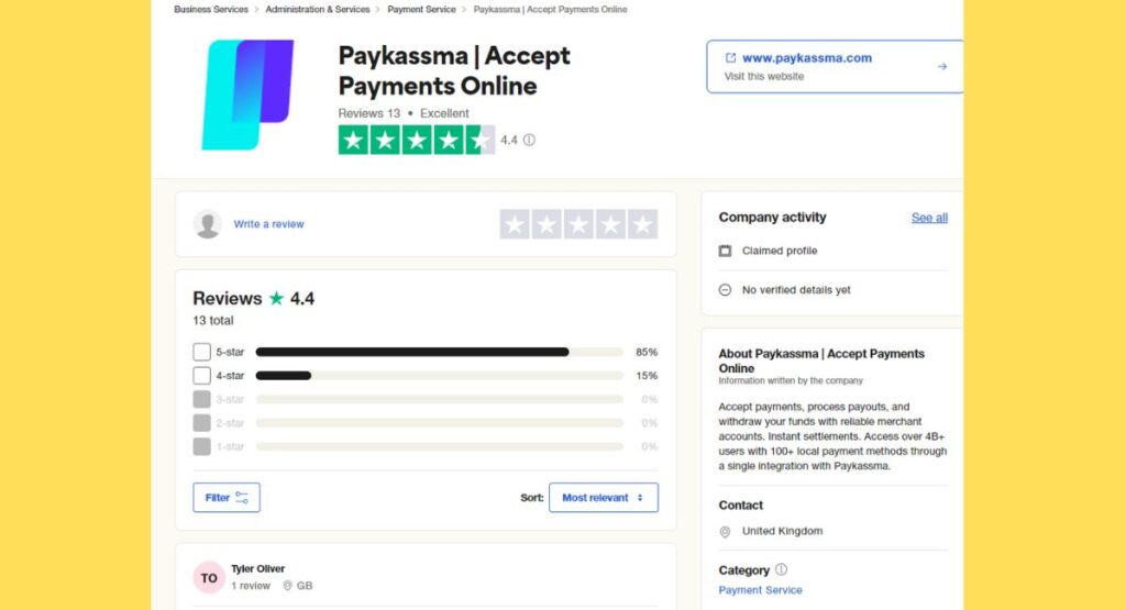 Paykassma Trustpilot Rating